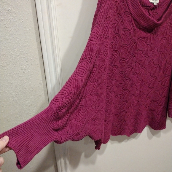 Andree By Unit Women's Fuchsia Batwing Sleeve Off Shoulder Pullover Sweater Top - Picture 3 of 8